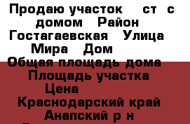 Продаю участок 15 ст. с домом › Район ­ Гостагаевская › Улица ­ Мира › Дом ­ 100 › Общая площадь дома ­ 48 › Площадь участка ­ 15 › Цена ­ 2 500 000 - Краснодарский край, Анапский р-н, Гостагаевская ст-ца Недвижимость » Дома, коттеджи, дачи продажа   . Краснодарский край